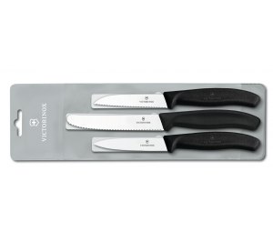 Набор из 3 ножей VICTORINOX Swiss Classic: 2 ножа для овощей 8 см, столовый нож 11 см, чёрная ручка