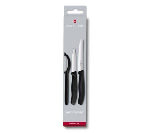 Набор из 3 ножей для овощей VICTORINOX: нож 8 см, нож 11 см, овощечистка, чёрная рукоять
