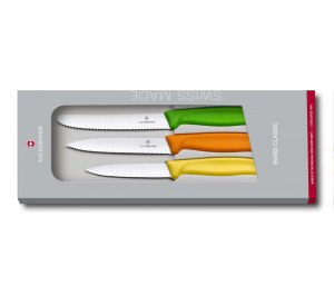Набор из 3 ножей VICTORINOX Swiss Classic: 2 ножа для овощей 8 см, столовый нож 11 см, красная ручка