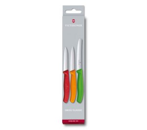 Набор из 3 ножей для овощей VICTORINOX: красный нож 8 см, оранжевый нож 8 см, зелёный нож 11 см