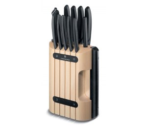Набор из 11 кухонных ножей VICTORINOX, чёрная рукоять, в подставке из бука высотой 35,5 см.