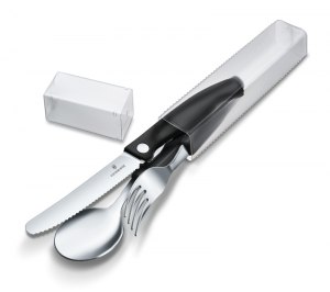 Набор из 3 столовых приборов VICTORINOX Swiss Classic: складной нож для овощей, вилка, ложка, чёрный