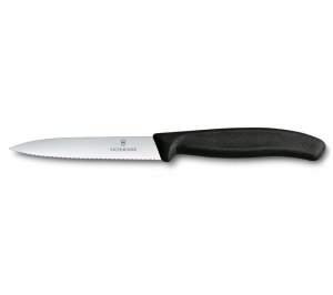 Нож для овощей VICTORINOX SwissClassic, лезвие 10 см с серейторной заточкой, чёрный