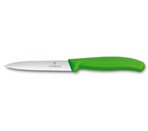 Нож для овощей VICTORINOX SwissClassic, лезвие 10 см с серейторной заточкой, зелёный