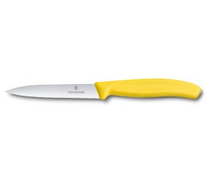 Нож для овощей VICTORINOX SwissClassic, лезвие 10 см с серейторной заточкой, жёлтый
