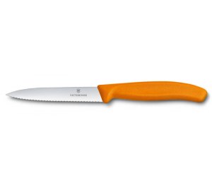 Нож для овощей VICTORINOX SwissClassic, лезвие 10 см с серейторной заточкой, оранжевый