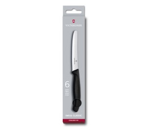 Набор из 6 столовых ножей VICTORINOX SwissClassic, 11 см, серейторная заточка, чёрная рукоять