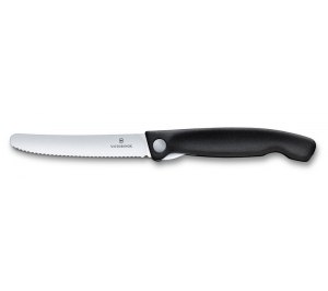 Нож для овощей VICTORINOX SwissClassic, складной, лезвие 11 см с волнистой заточкой, чёрный
