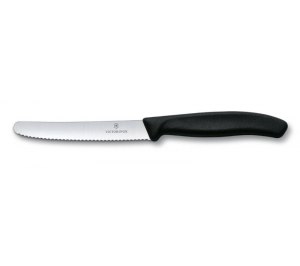 Нож для томатов и сосисок VICTORINOX SwissClassic, лезвие 11 см с серейторной заточкой, чёрный