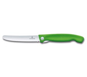 Нож для овощей VICTORINOX SwissClassic, складной, лезвие 11 см с волнистой заточкой, зелёный