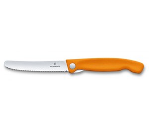 Нож для овощей VICTORINOX SwissClassic, складной, лезвие 11 см с волнистой кромкой, оранжевый