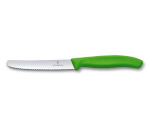 Нож для томатов и сосисок VICTORINOX SwissClassic, лезвие 11 см с серейторной заточкой, зелёный