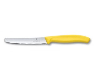 Нож для томатов и сосисок VICTORINOX SwissClassic, лезвие 11 см с серейторной заточкой, жёлтый
