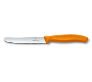Нож для томатов и сосисок VICTORINOX SwissClassic, лезвие 11 см с серейторной заточкой, оранжевый