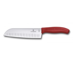 Нож сантоку VICTORINOX SwissClassic, рифлёное лезвие 17 см, красный, в подарочной коробке