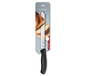 Нож для хлеба VICTORINOX SwissClassic, лезвие 21 см с серейторной заточкой, чёрный, в блистере