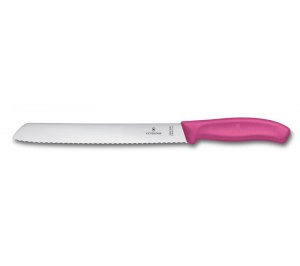 Нож для хлеба VICTORINOX SwissClassic, лезвие 21 см с серейторной заточкой, розовый, в блистере
