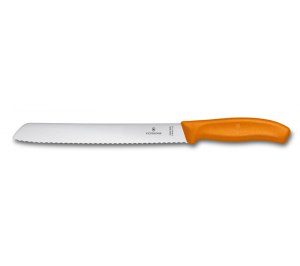 Нож для хлеба VICTORINOX SwissClassic, лезвие 21 см с серейторной заточкой, оранжевый, в блистере