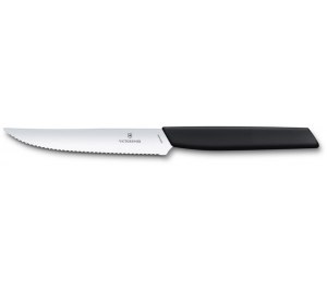 Нож для стейка и пиццы VICTORINOX Swiss Modern, 12 см, с волнистой кромкой, чёрный