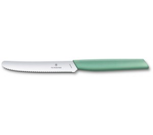 Нож столовый VICTORINOX Swiss Modern, волнистое лезвие 11 см с закруглённым кончиком, мятно-зелёный