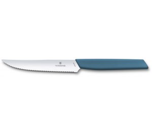 Нож для стейка и пиццы VICTORINOX Swiss Modern, 12 см, с волнистой кромкой, васильково-синий