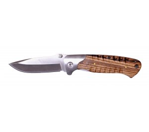 Нож складной Stinger, 85 мм (серебристый), рукоять: сталь/дерево (серебр.-корич.), коробка картон