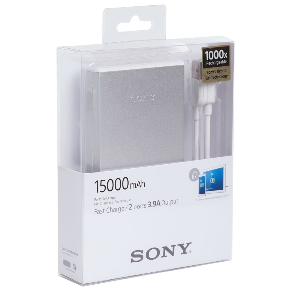 Внешний аккумулятор Sony 15000 мАч, серебристый
