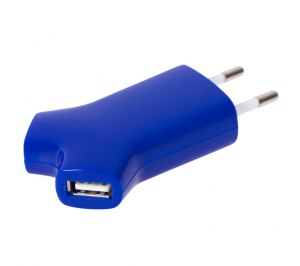 Сетевое зарядное устройство с двумя USB выходами, синее