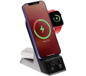 Зарядная станция c часами E-Store для смартфона, часов и наушников, черная