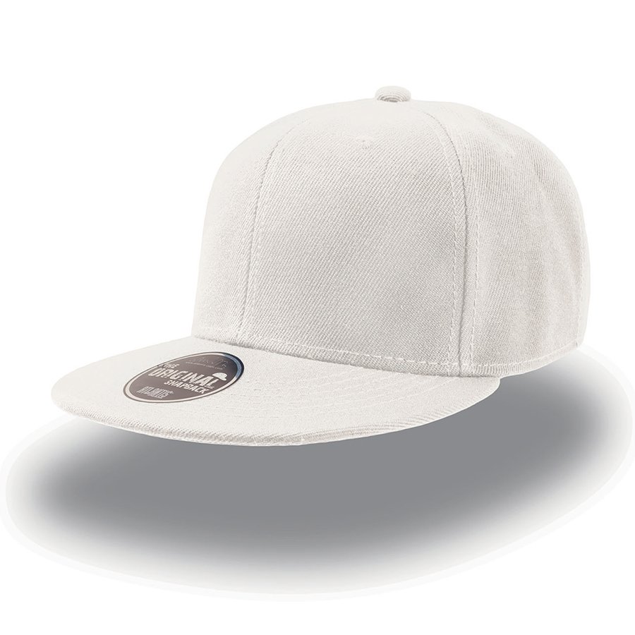 Бейсболка "SNAP BACK" 6 клиньев, плоский козырек, пластиковая застежка пвх, белый, 100% акрил, 400 г