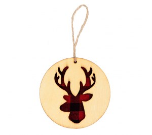 Украшение новогоднее "Red deer",диаметр 9 см , фанера, бежевый, красный