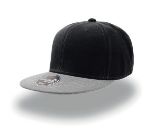 Бейсболка "SNAP BACK" 6 клиньев, плоский козырек, пластиковая застежка пвх, черный с серым, 100% акр