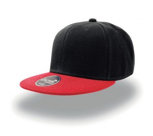 Бейсболка "SNAP BACK" 6 клиньев, плоский козырек, пластиковая застежка пвх, черный с красным 100% ак