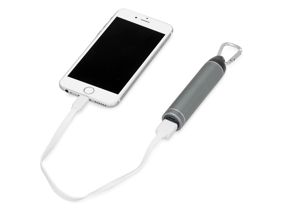 Портативное зарядное устройство с карабином, 2600 mAh, серый