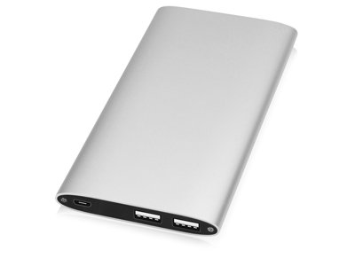 Портативное зарядное устройство с 2-мя USB-портами, 8000 mAh, серебристый