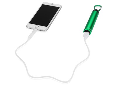 Портативное зарядное устройство с карабином, 2600 mAh, зеленый