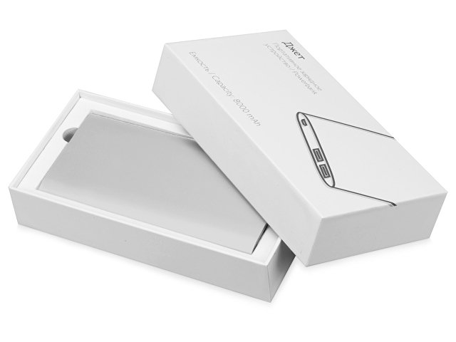Портативное зарядное устройство с 2-мя USB-портами, 8000 mAh, серебристый