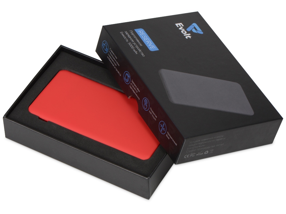 Портативное зарядное устройство Reserve с USB Type-C, 5000 mAh, красный