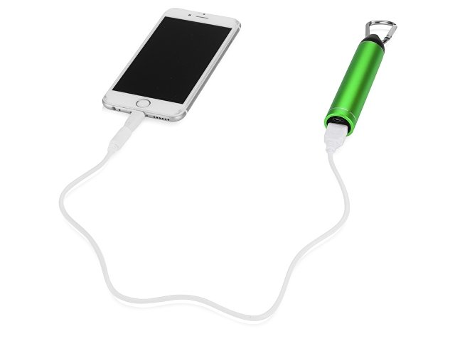 Портативное зарядное устройство с карабином, 2600 mAh, зеленый