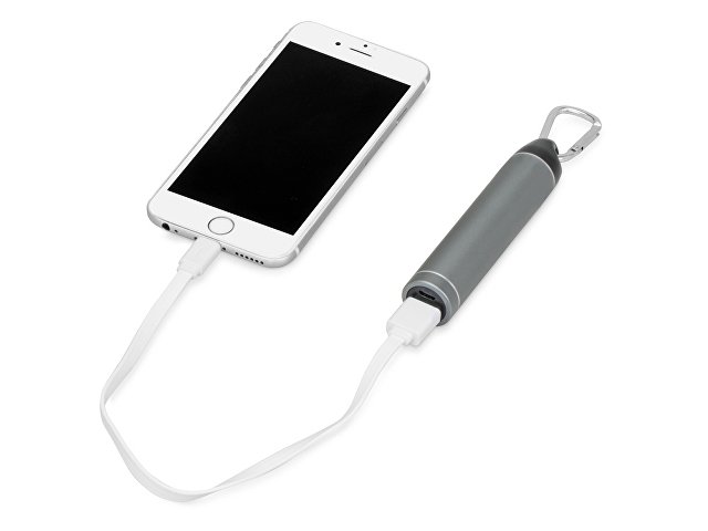 Портативное зарядное устройство с карабином, 2600 mAh, серый