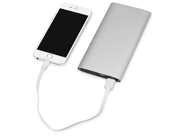 Портативное зарядное устройство с 2-мя USB-портами, 8000 mAh, серебристый