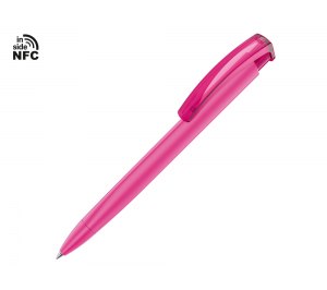 Ручка пластиковая шариковая трехгранная Trinity K transparent Gum soft-touch с чипом передачи информации NFC, розовый