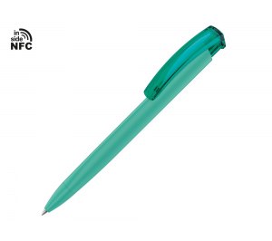 Ручка пластиковая шариковая трехгранная Trinity K transparent Gum soft-touch с чипом передачи информации NFC, морская волна