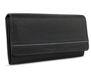 Кошелёк женский BUGATTI Banda, с защитой данных RFID, чёрный, кожа/полиэстер, 18,5х2,5х9,5 см