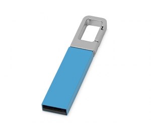 Флеш-карта USB 2.0 16 Gb с карабином Hook, голубой/серебристый
