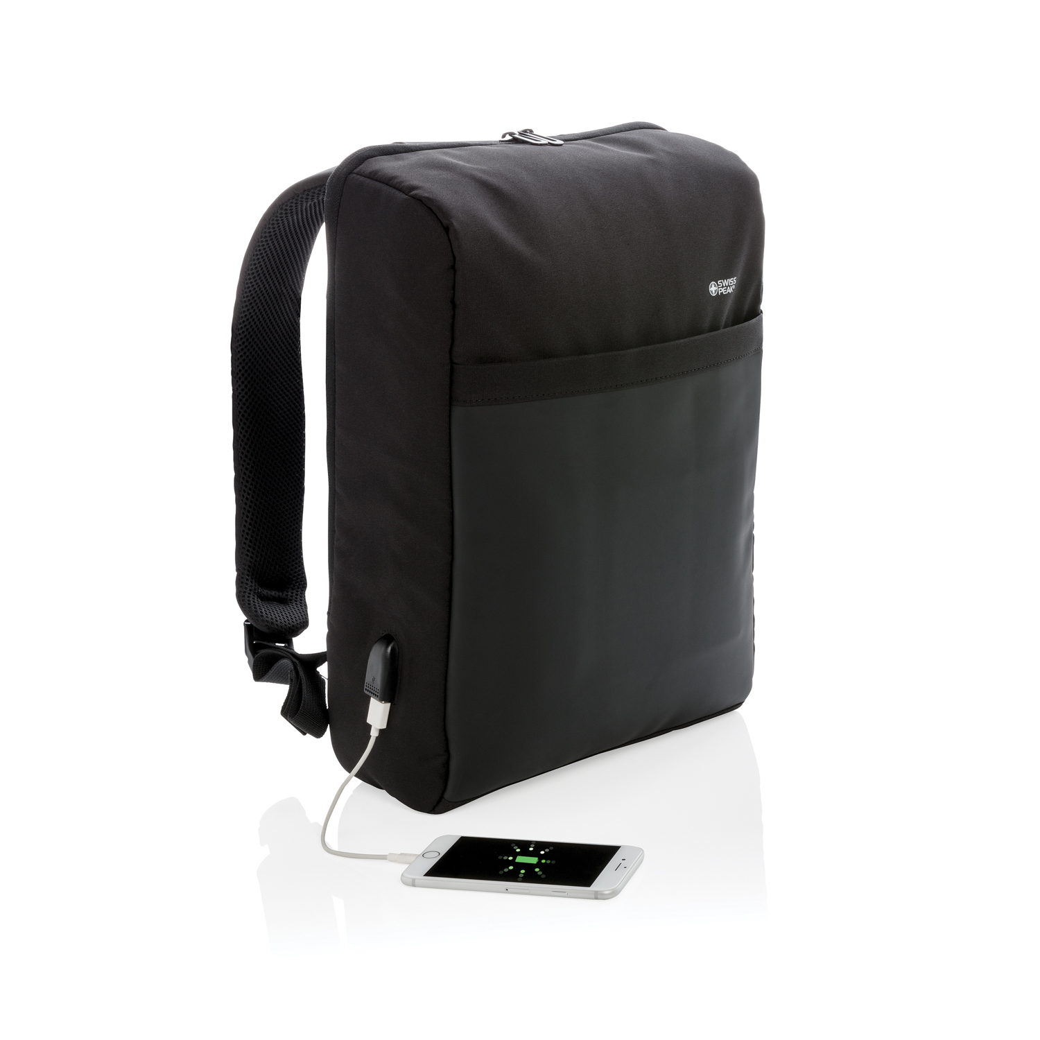 Антикражный рюкзак Swiss Peak 15" с RFID защитой и разъемом USB, черный