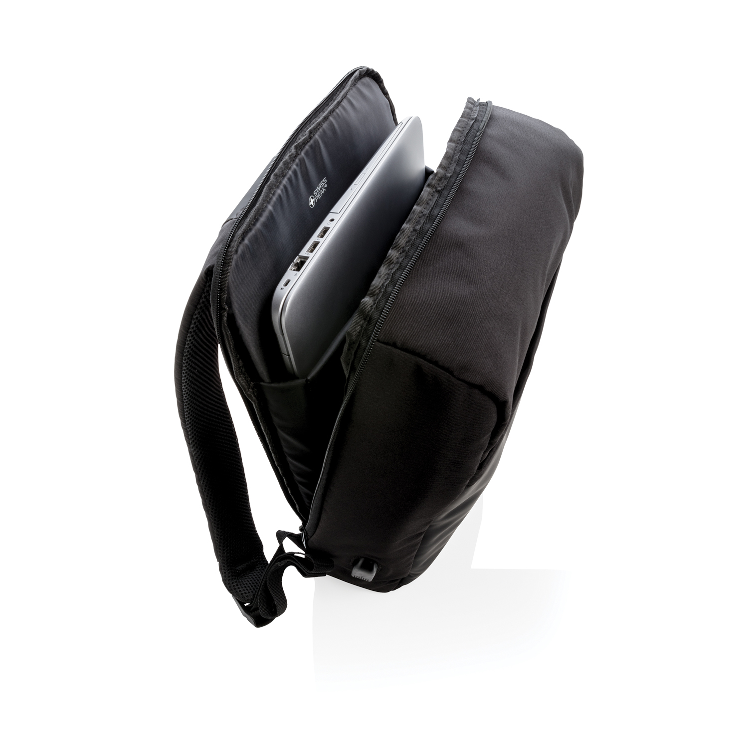 Антикражный рюкзак Swiss Peak 15" с RFID защитой и разъемом USB, черный